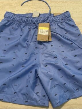Nike Men's Athletic Shorts Blue with Black Logo Print 1 small 1 xl